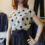 Dragstar Bateau Top Silver Grey Silk with Black Polka Dot