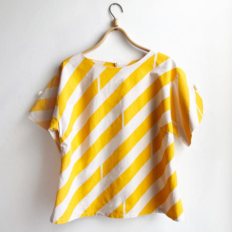 Right Box Top Natural Cotton w Yellow Print