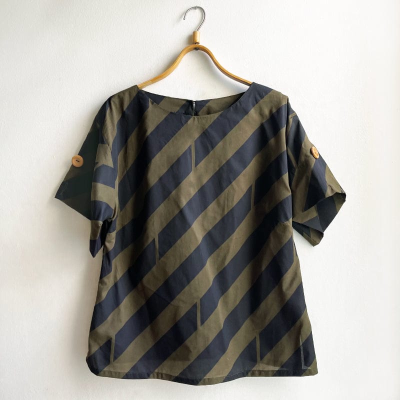 Right Box Top Khaki Cotton with Diagonal Print