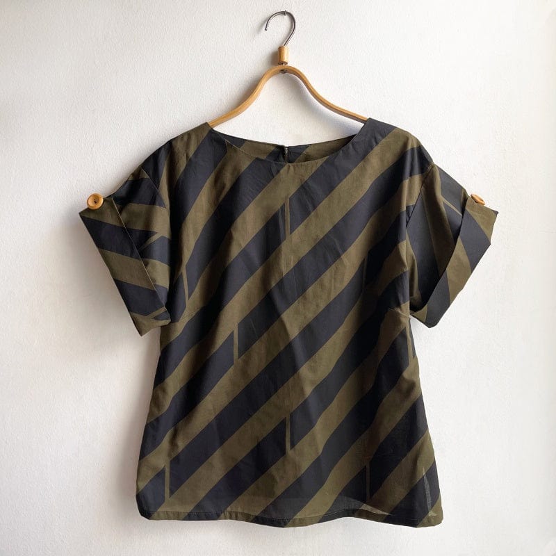 Right Box Top Khaki Cotton with Diagonal Print