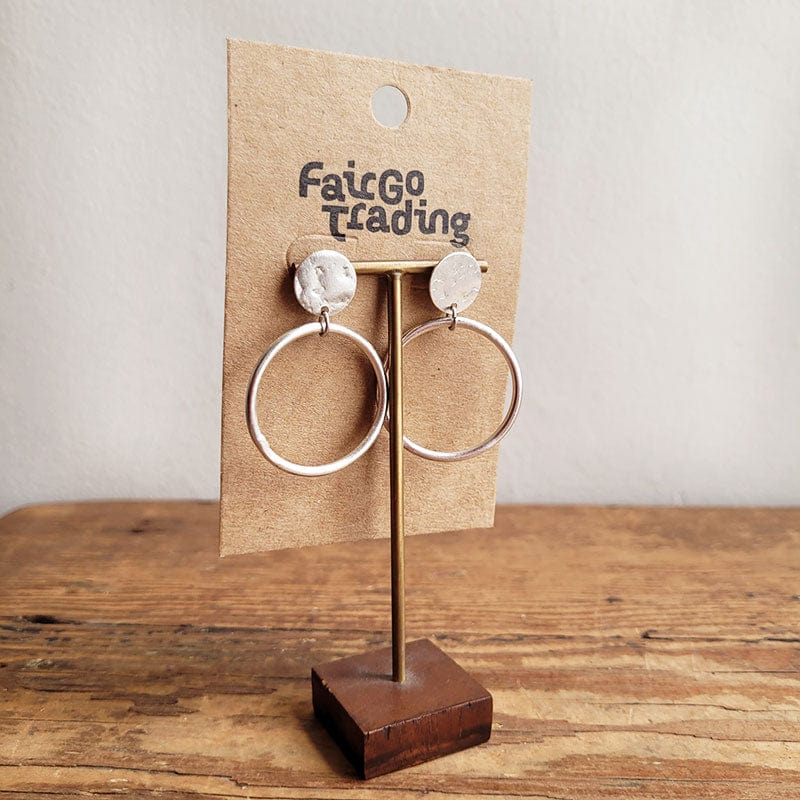 Deco Hoop Stud Fair Trade Earrings - Silver