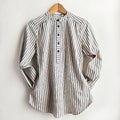 Dragstar made in sydney. Stand Collar Shirt Ticking Stripe. Deadstock fabric. Designer