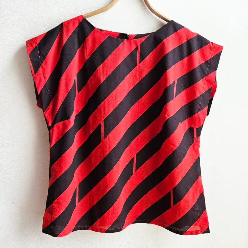Dragstar Bateau Top Diagonal Printed Cotton Red
