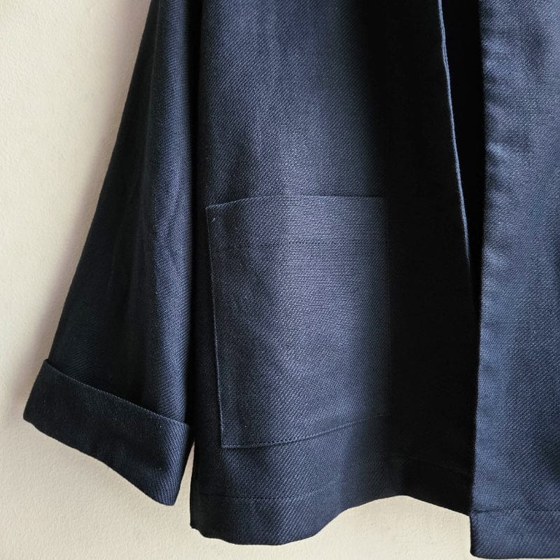 Boxy Jacket Textured Navy Cotton