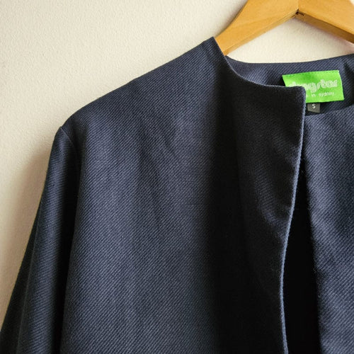 Boxy Jacket Textured Navy Cotton