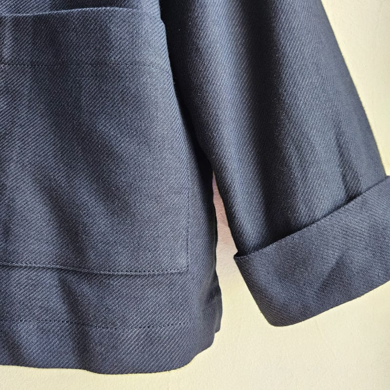 Boxy Jacket Textured Navy Cotton