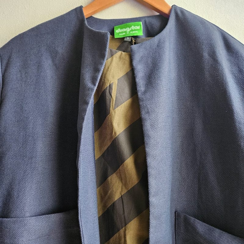 Boxy Jacket Textured Navy Cotton