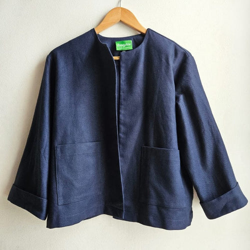 Boxy Jacket Textured Navy Cotton