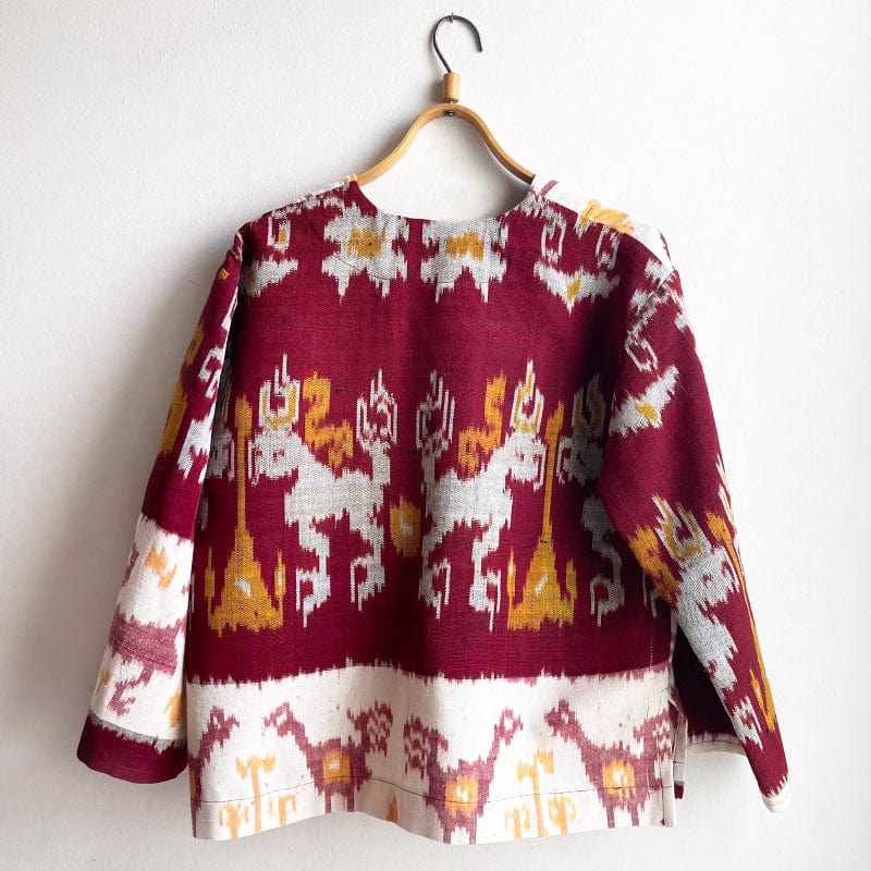 Dragstar Vintage Fabric Ikat Burgundy and Mustard Boxy Jacket