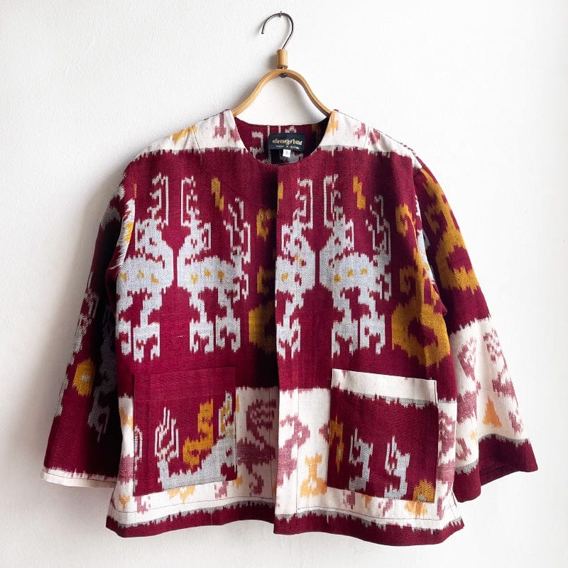 Dragstar Vintage Fabric Ikat Burgundy and Mustard Boxy Jacket