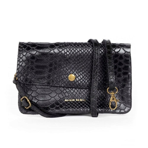 Maison Fanli Leather Crossbody/Clutch Bag - Snake Black