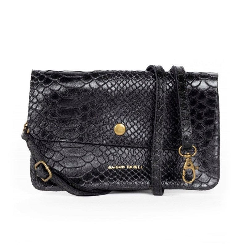 Maison Fanli Leather Crossbody/Clutch Bag - Snake Black