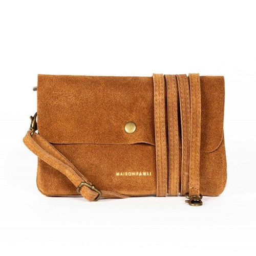 Maison Fanli Suede Crossbody/Clutch Bag - Dark Camel