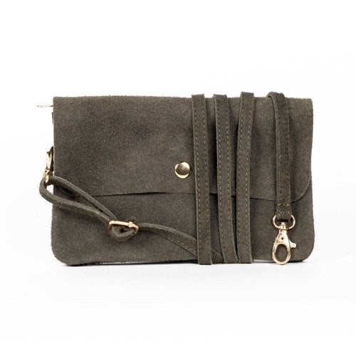 Maison Fanli Suede Crossbody/Clutch Bag - Khaki