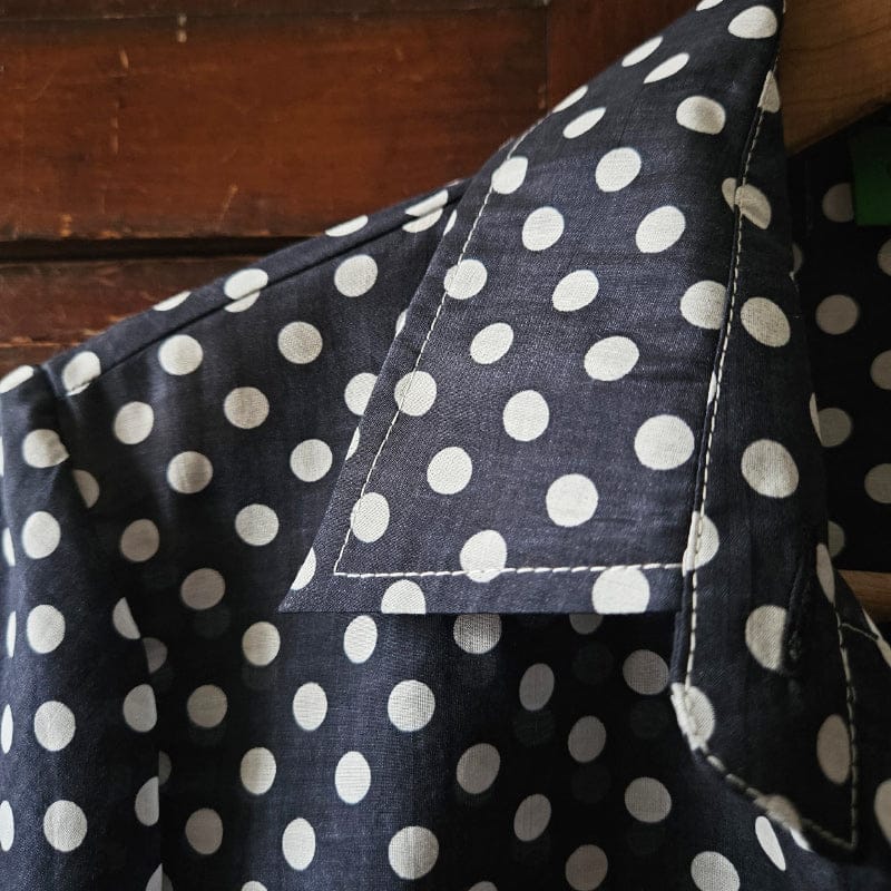 Katie Cropped Shirt Navy Silk Blend with Spots