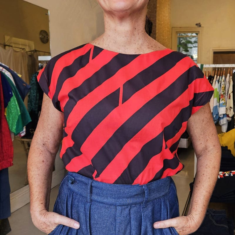 Dragstar Bateau Top Diagonal Printed Cotton Red