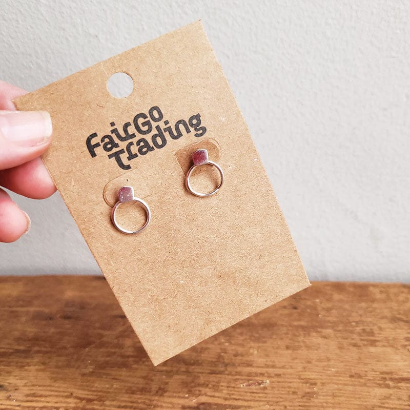 Deco Small Hoop Stud Fair Trade  Earrings - Silver