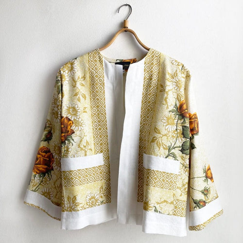 Dragstar Vintage Fabric Boxy Jacket No.2 Mustard Roses - Medium