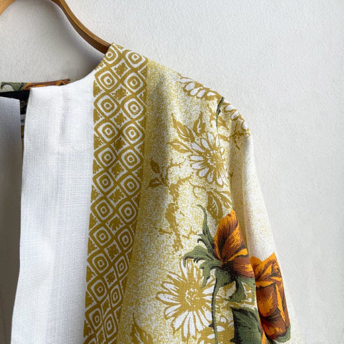 Dragstar Vintage Fabric Boxy Jacket No.2 Mustard Roses - Medium