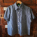 Katie Cropped Shirt Navy Silk Blend with Spots