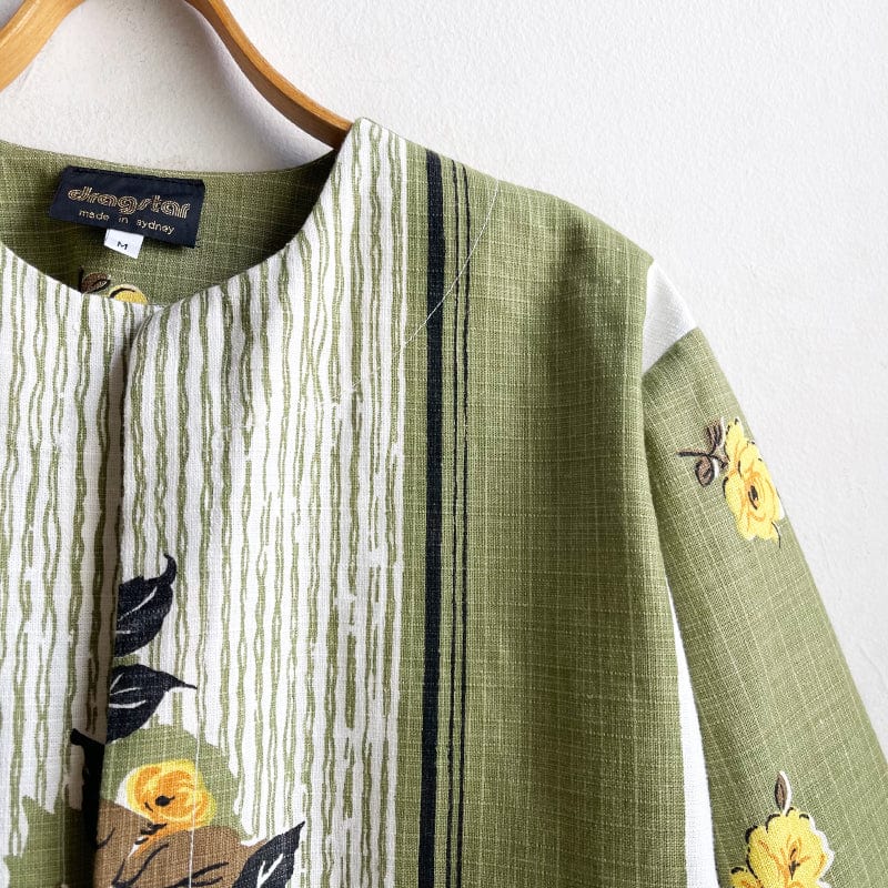 Dragstar Vintage Fabric Boxy Jacket No.3 Sage with Yellow Roses