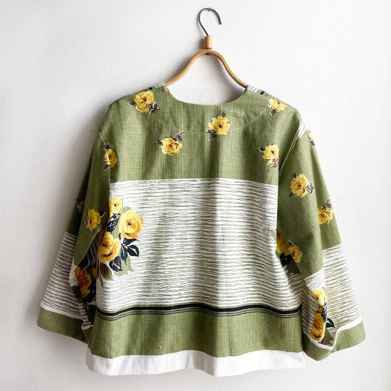 Dragstar Vintage Fabric Boxy Jacket No.3 Sage with Yellow Roses