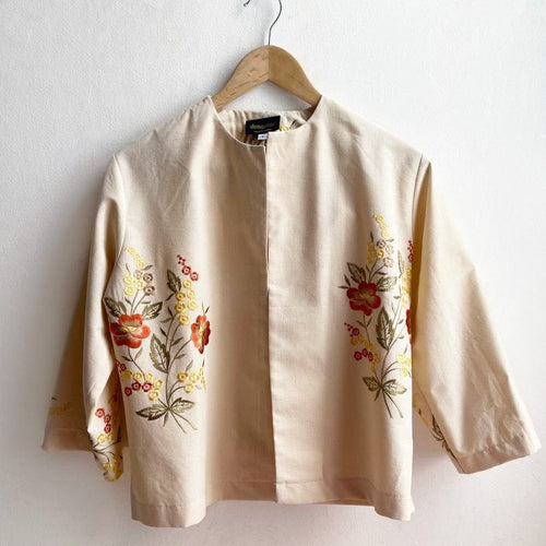 Vintage Boxy Jacket Small Camel Embroidered