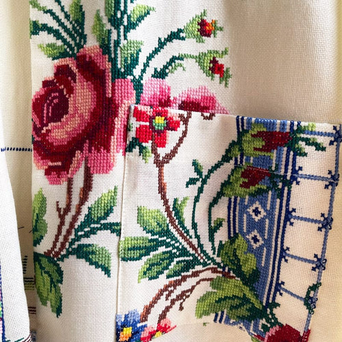 Vintage Boxy Jacket Small Luxe Floral Embroidery on Cream