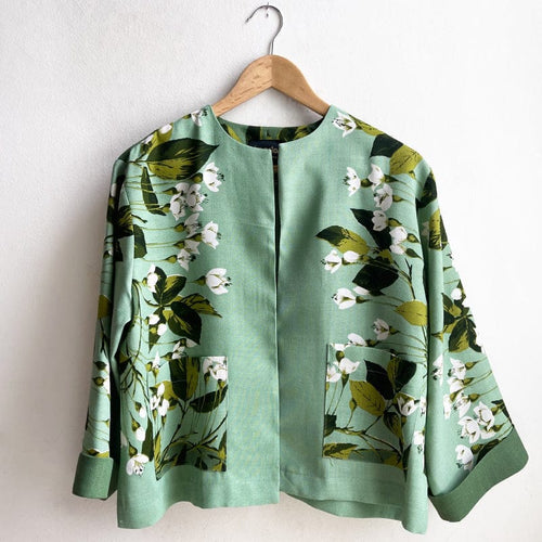 Vintage Fabric Boxy Jacket Medium Sage with Lilies