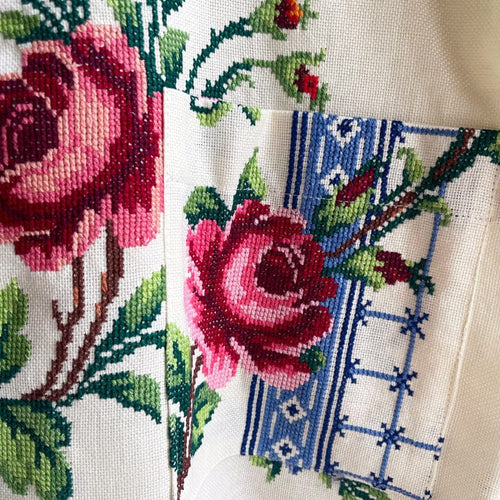 Vintage Fabric Boxy Jacket MEDIUM Deluse Floral Embroidery