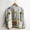 Vintage Fabric Boxy Jacket MEDIUM Grey with Pink and Yellow Flowers