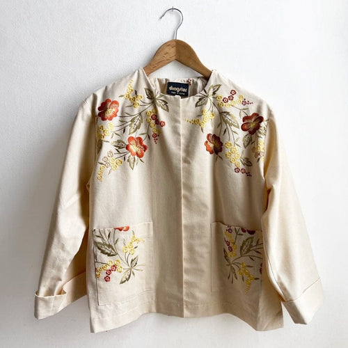 Vintage Fabric Boxy Jacket MEDIUM Camel Embrodered
