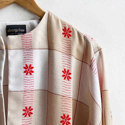 Vintage Fabric Boxy Jacket LARGE Check with Red Flowers