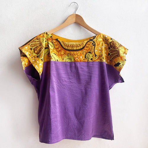 Two Tone Vintage Silk Top Small Mustard Purple 