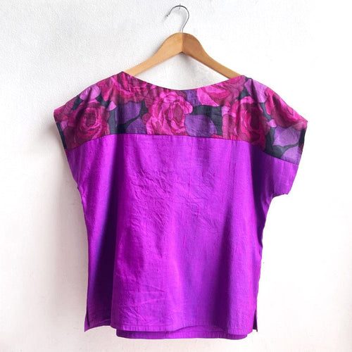Two Tone Vintage Silk Top XSMALL Roses Purple 3