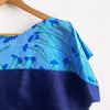 Two Tone Vintage Silk Top Large Flowers Navy