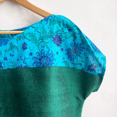 Two Tone Vintage Silk Top Large Floral / Green
