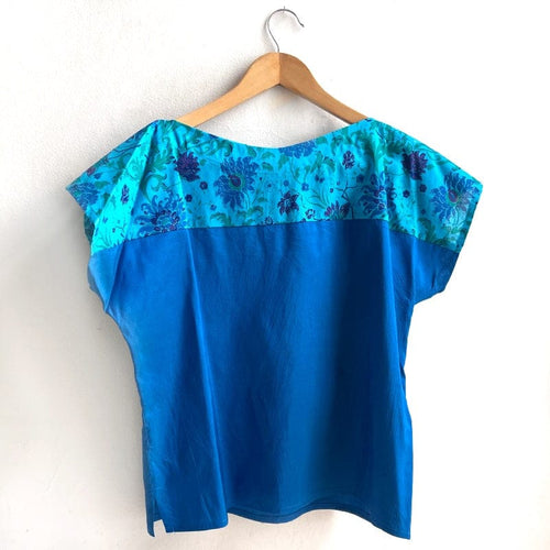 Two Tone Vintage Silk XSmall Aqua Floral on Teal 10