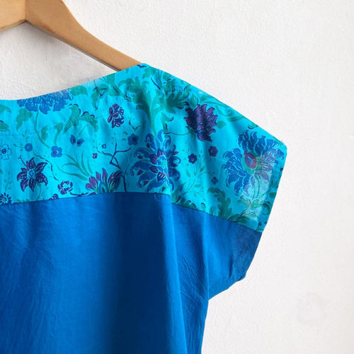 Two Tone Vintage Silk XSmall Aqua Floral on Teal 10