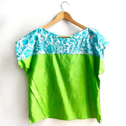 Two Tone Vintage Silk Medium Light Blue/Bright Green