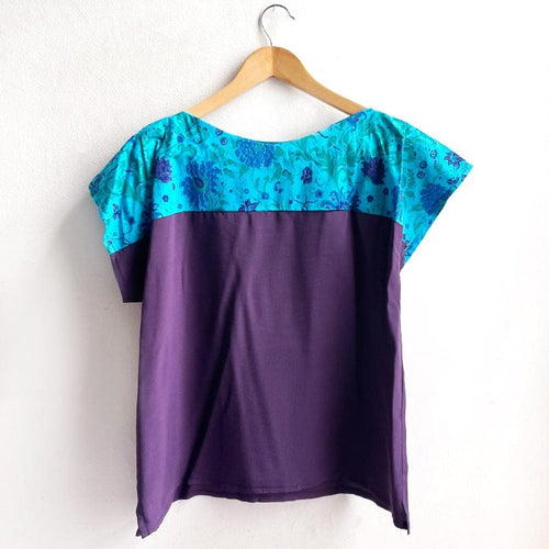 Two Tone Vintage Silk Small Aqua Floral/Deep Purple Small 