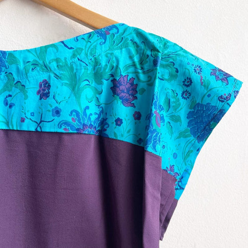 Two Tone Vintage Silk Small Aqua Floral/Deep Purple Small 