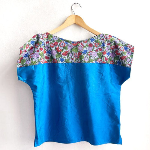 Two Tone Vintage Silk Small Ruby Floral / Navy