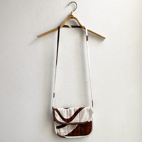 Vintage Fabric Quilted Shoulder Bag - Brown/Cream