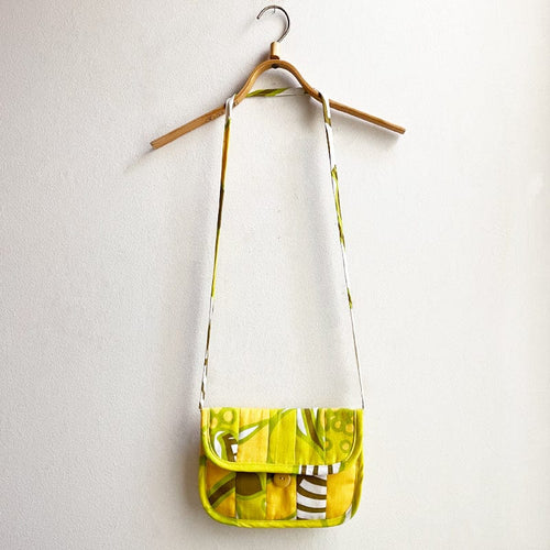 Vintage Fabric Quilted Shoulder Bag - Yellow/Green