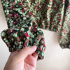 Long Sleeve Bolero 70s Velvet Green and Raspberry Floral