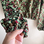 Long Sleeve Bolero 70s Velvet Green and Raspberry Floral