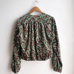 Long Sleeve Bolero 70s Velvet Green and Raspberry Floral