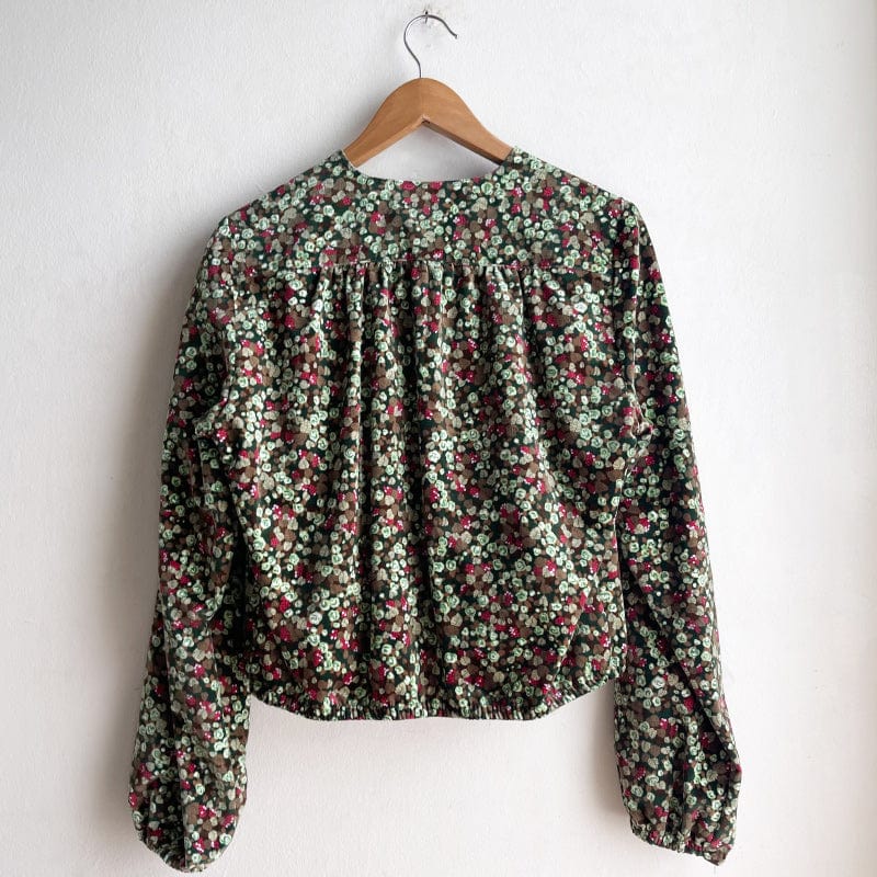 Long Sleeve Bolero 70s Velvet Green and Raspberry Floral