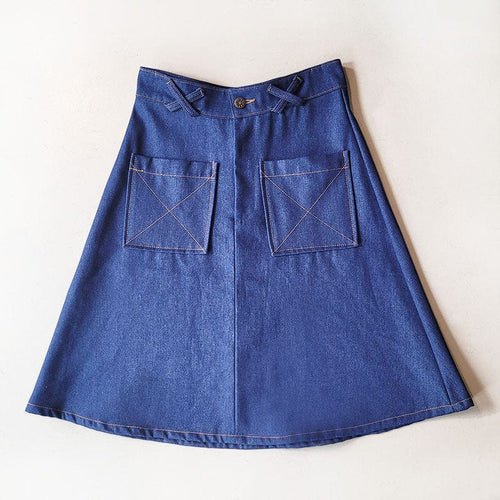 Retro Patch Pocket Denim A-Line Skirt